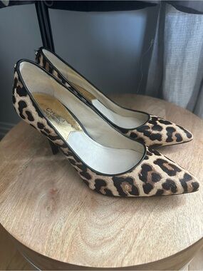 Michael Kors Leopard-Print Pointed-Toe Pumps with Black Trim